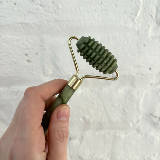 Green Nephrite Ridged Facial Roller
