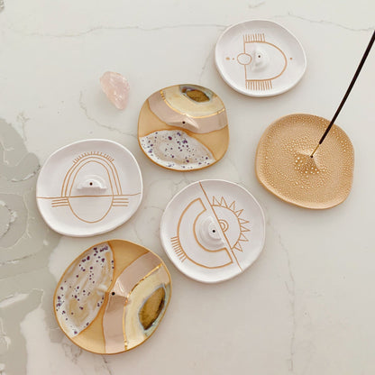 Blush Arch Ceramic Incense Dish with Gold Luster Finish